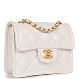 Chanel Mini Sweet Classic Flap White Caviar Aged Gold Hardware