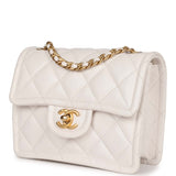 Chanel Mini Sweet Classic Flap White Caviar Aged Gold Hardware