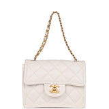 Chanel Mini Sweet Classic Flap White Caviar Aged Gold Hardware