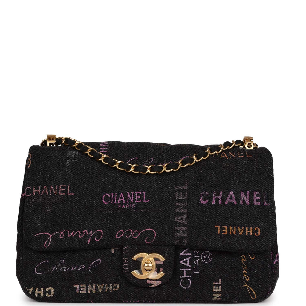 Mini flap bag, Tweed & gold metal, black, pink & burgundy