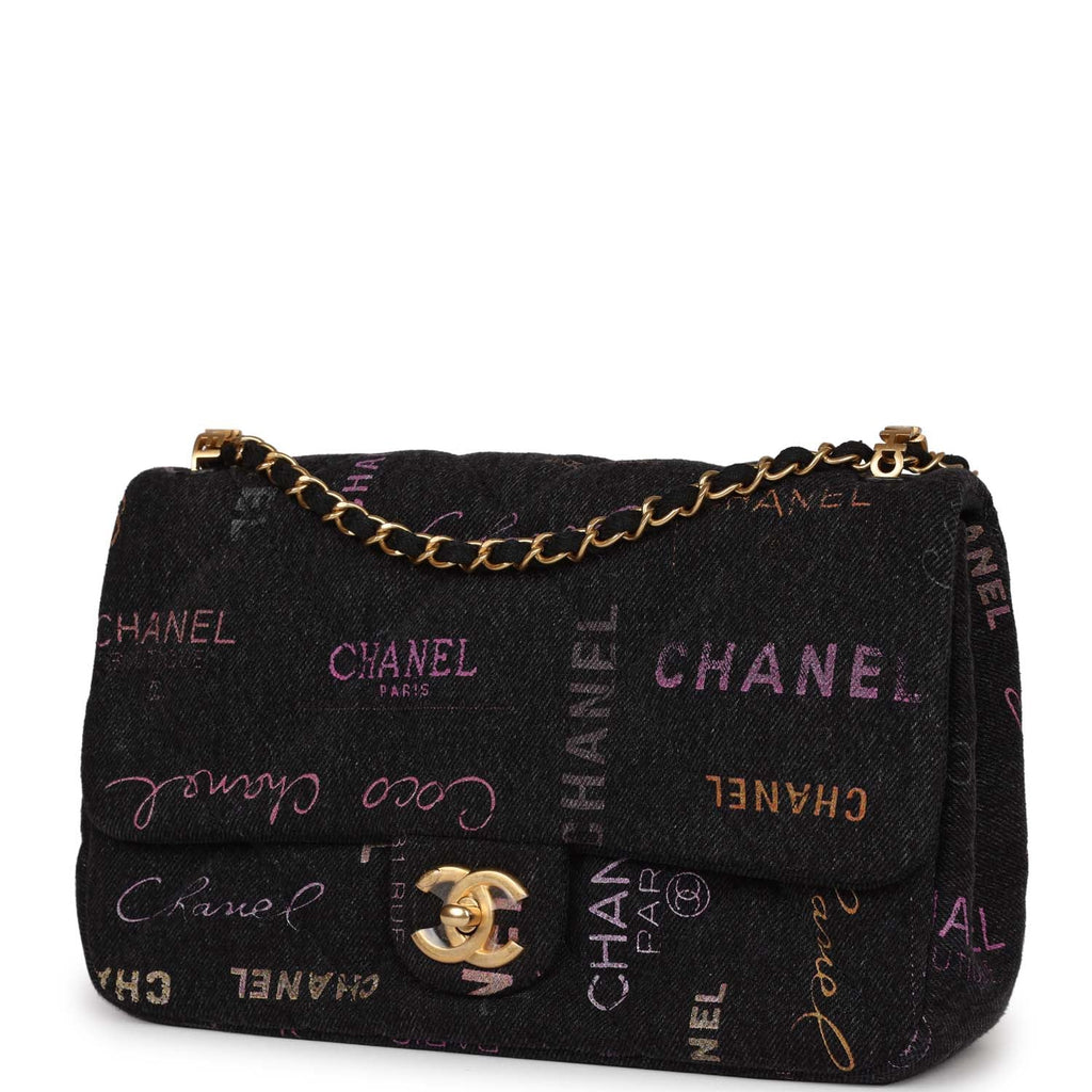 Mini flap bag with top handle, Wool tweed, lambski & gold-tone metal, red,  purple & black — Fashion