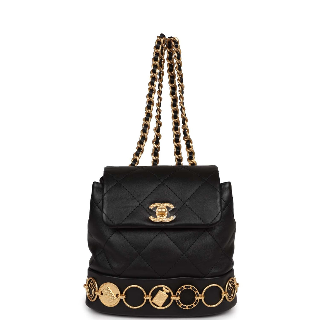 chanel mini backpack siambrandname Chanel Small Charm Backpack Black Calfskin Aged Gold Hardware