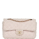 Pre-owned Chanel Medium Single Flap Bag Pink and White Tweed Brushed Gold Hardware