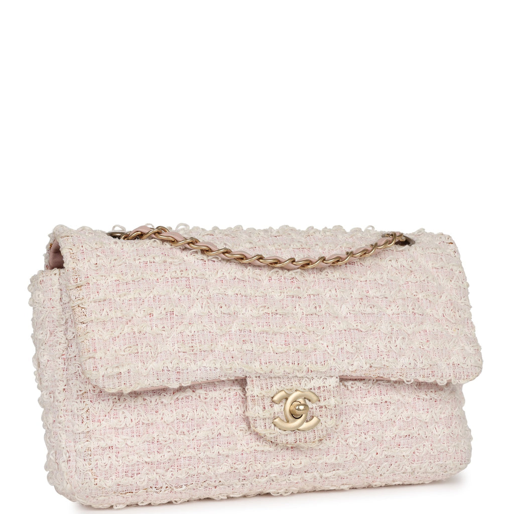 Pre-owned Chanel Medium Single Flap Bag Pink and White Tweed Brushed G –  Madison Avenue Couture