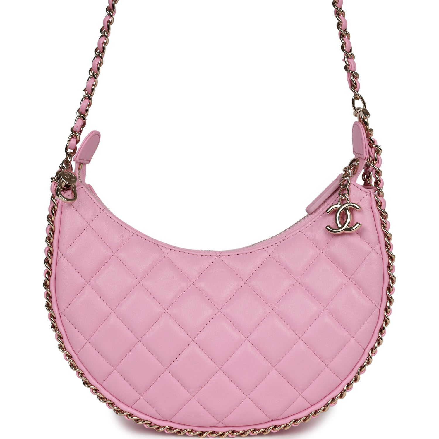 Chanel Small Chain Around Hobo Pink Lambskin Gold Hardware