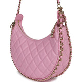 Chanel Small Chain Around Hobo Pink Lambskin Gold Hardware