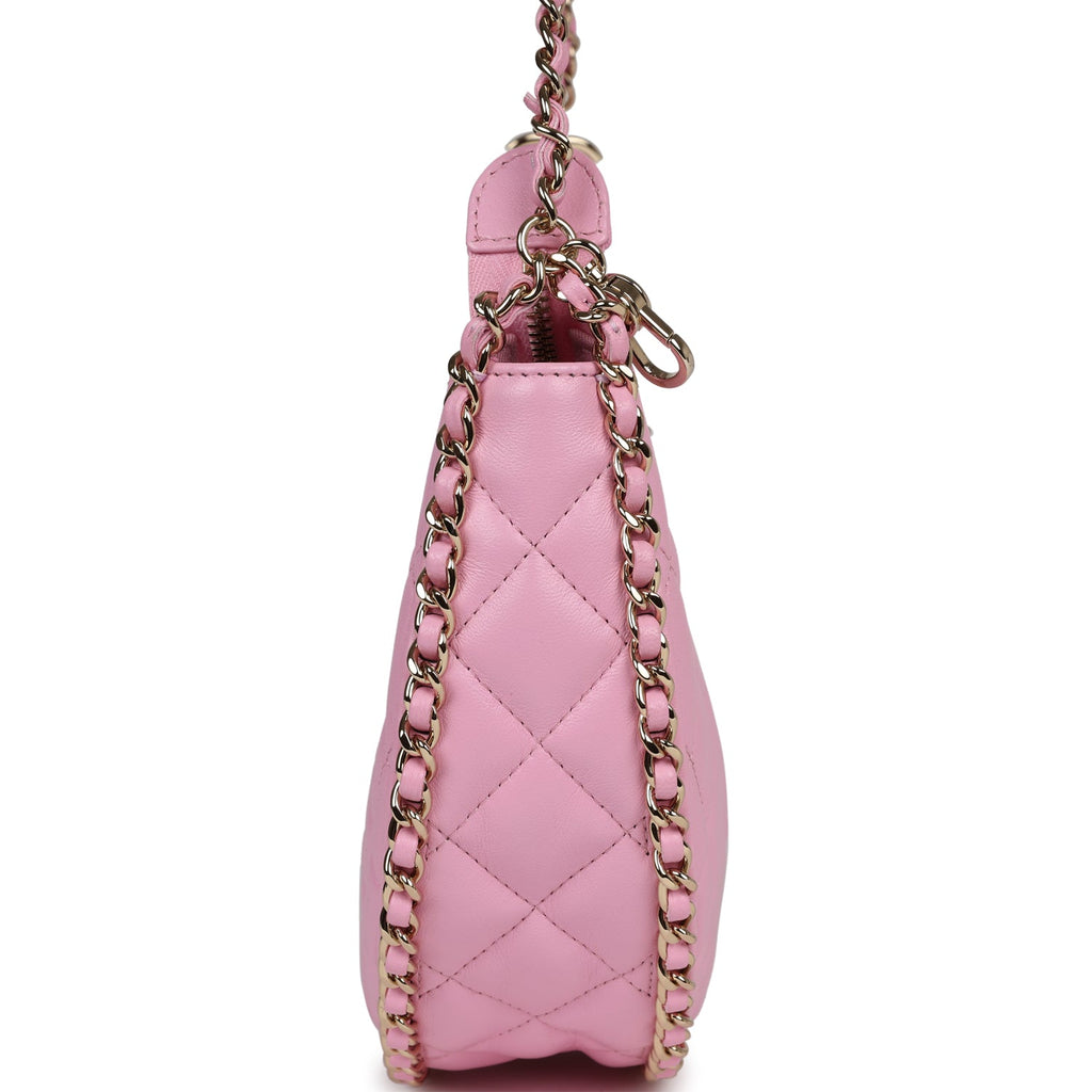 Chanel Small Hobo Bag, Pink Lambskin Leather, Gold Hardware, New