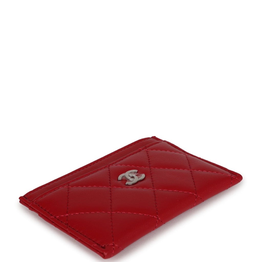 Chanel Card Holder Wallet Red Lambskin Silver Hardware – Madison