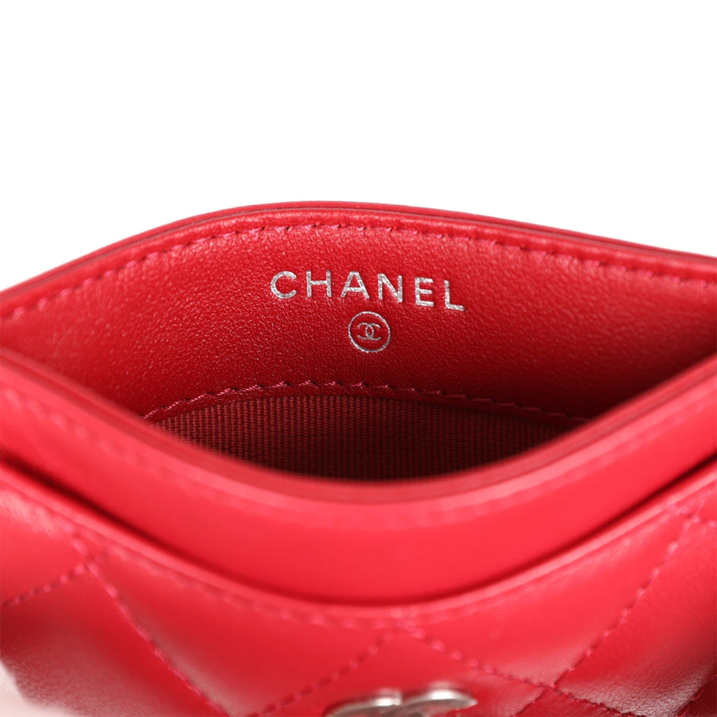 Chanel Card Holder Wallet Red Lambskin Silver Hardware – Madison Avenue  Couture