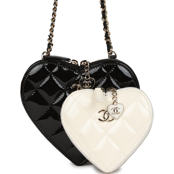 Black Quilted Lambskin Mini Flap Bag with CC Gold and Heart Shape Metal  Brushed Gold Hardware, 2022