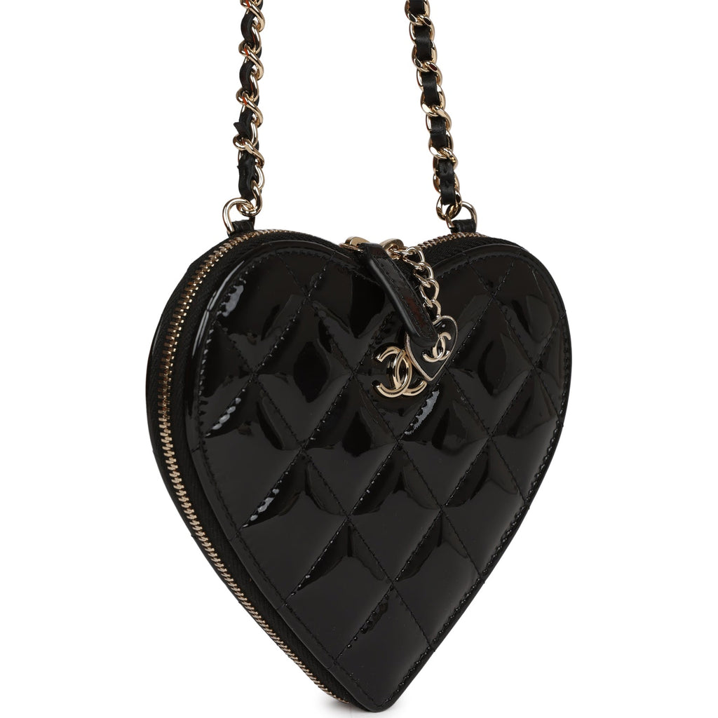 Chanel Small Heart Coin Purse Necklace Black Lambskin Gold