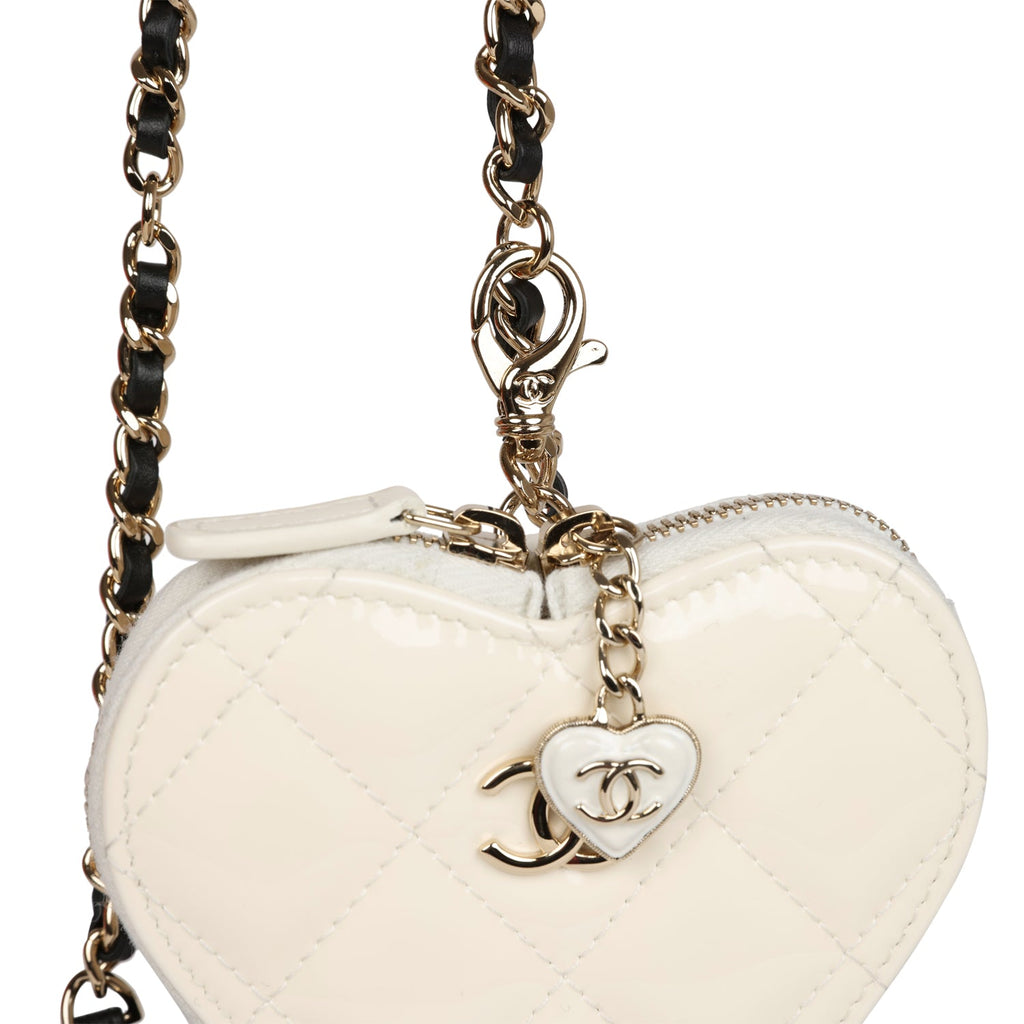 Chanel Hearts Chain Clutch Black and White Patent Calfskin Gold