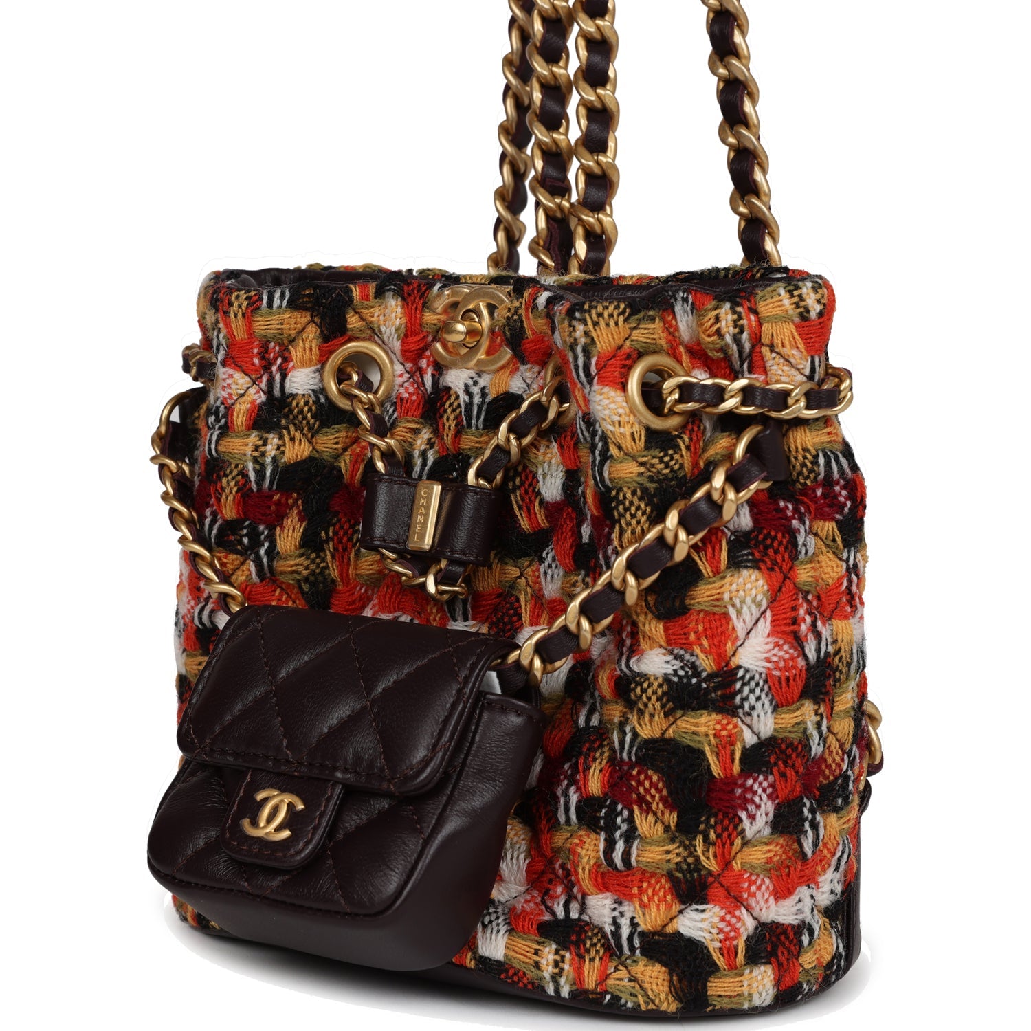 Chanel Red Wine Quilted Drawstring Double Pocket Backpack