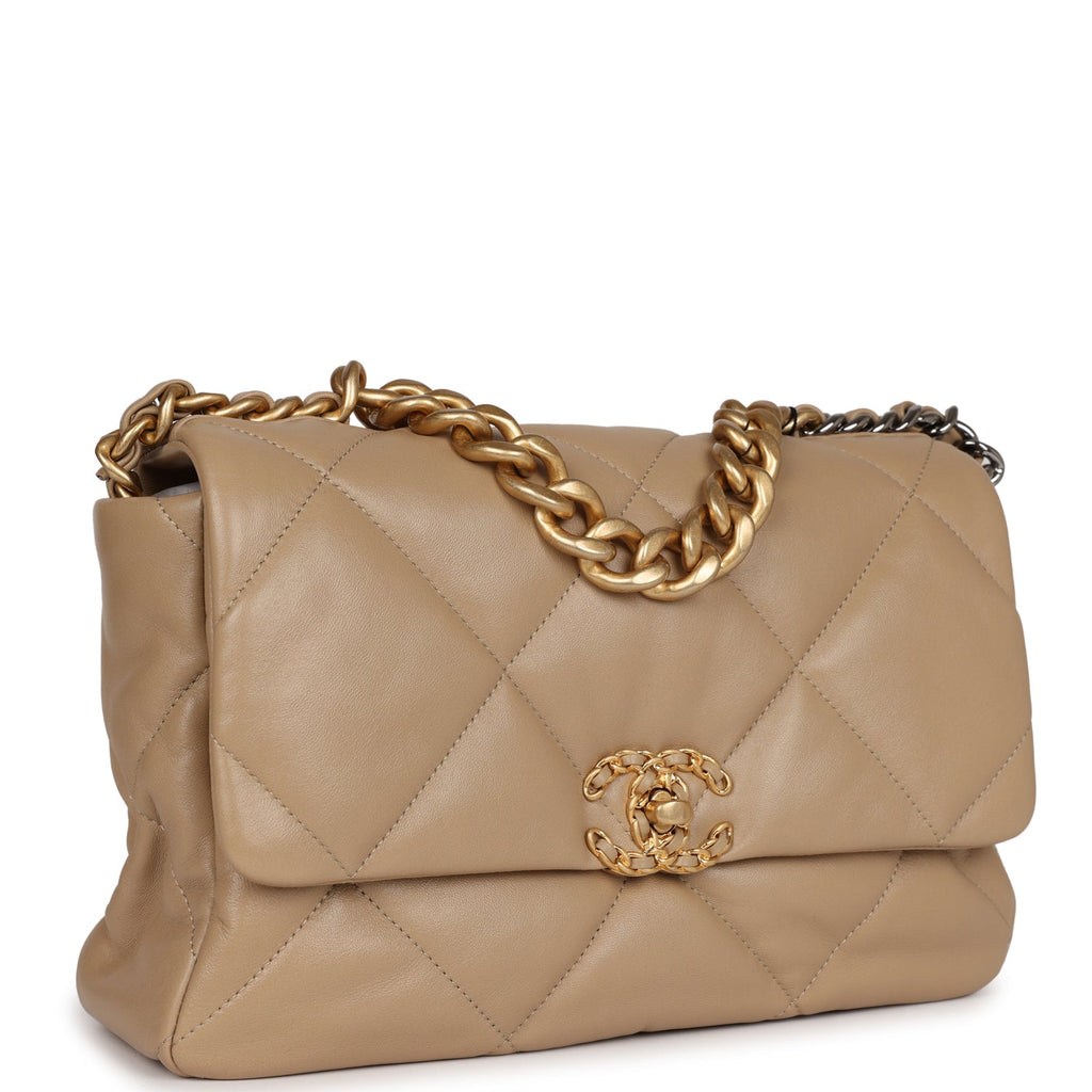 CHANEL Lambskin Quilted Large Chanel 19 Flap Beige 1294823