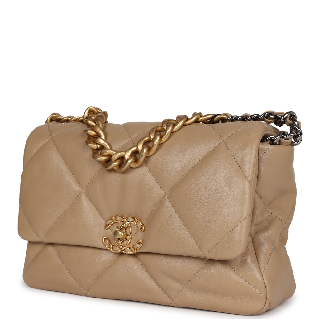 Chanel Lambskin Quilted Large Chanel 19 Flap Light Beige