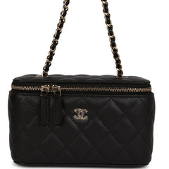 Chanel Small Classic Vanity Case Black Caviar Light Gold Hardware