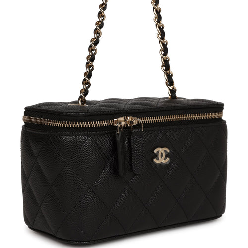 Chanel Small Classic Vanity Case Black Caviar Light Gold Hardware