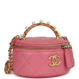 Chanel Mini Round Top Handle Vanity Case Dark Pink Lambskin Gold Hardware