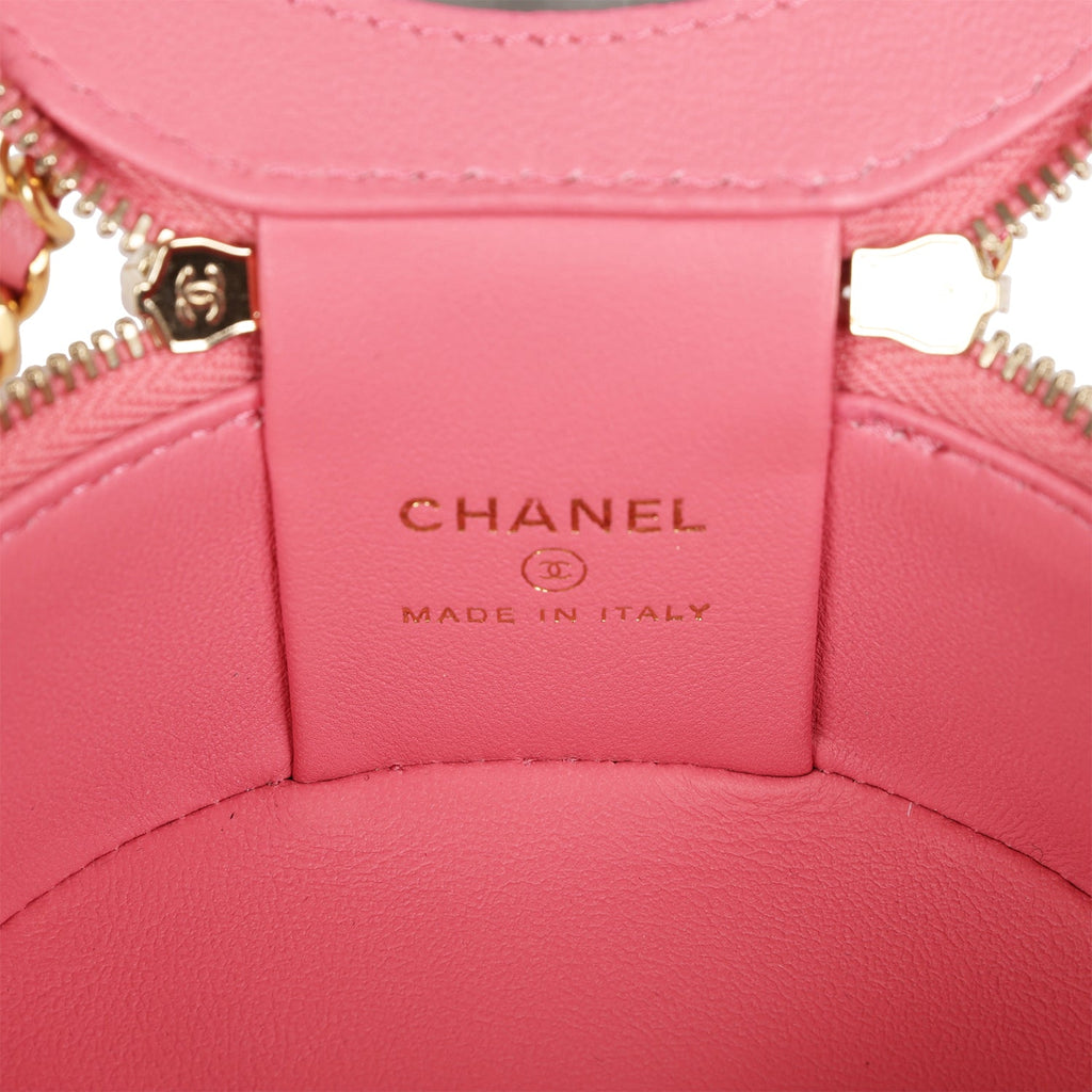 Chanel Mini Round Top Handle Vanity Case Dark Pink Lambskin Gold