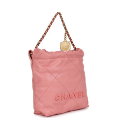 Chanel Mini 22 Bag Pink Shiny Calfskin Lacquered Gold Hardware