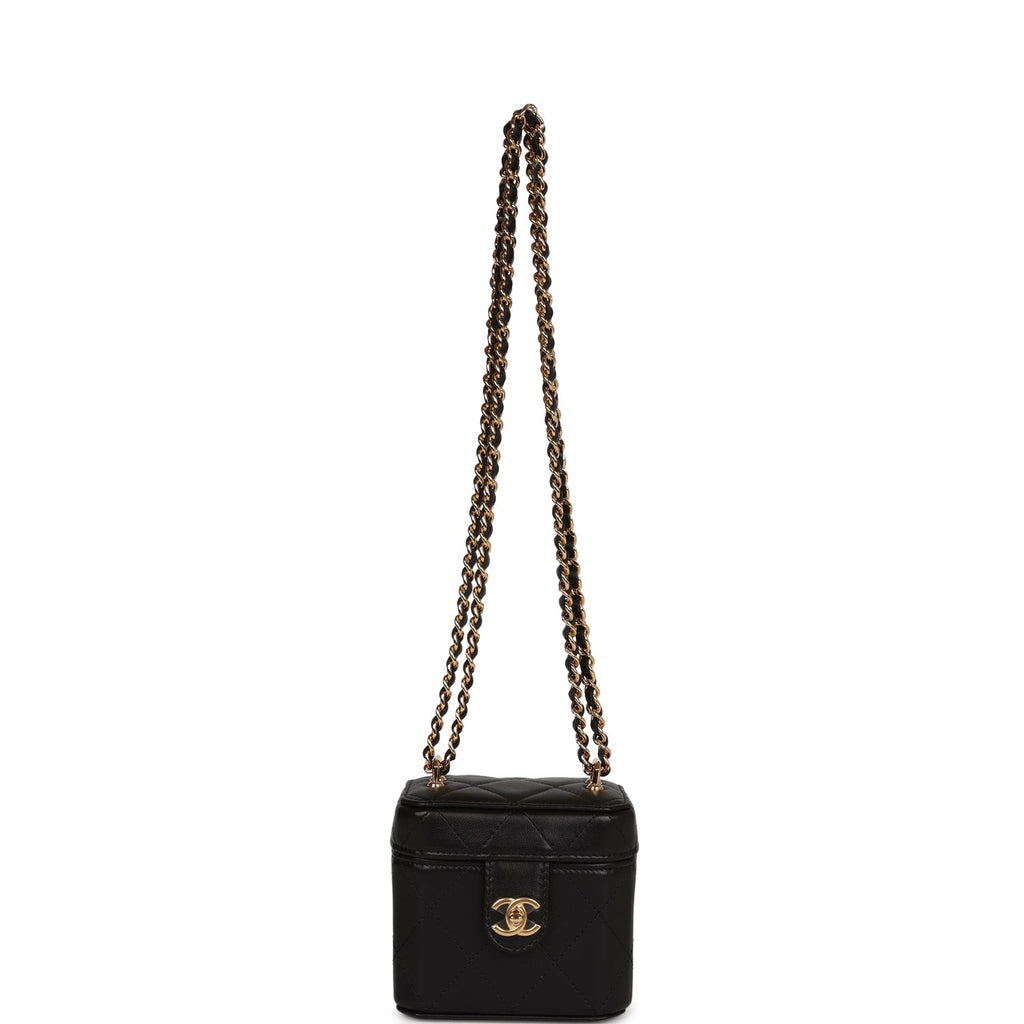 Chanel Mini Vanity Case Chain Clutch Black Lambskin Gold Hardware