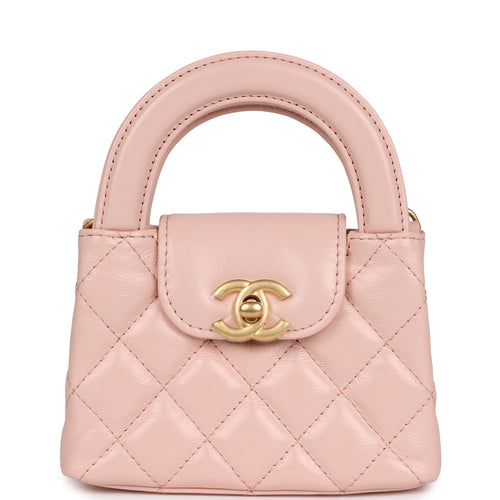 Chanel Nano Kelly Shopper Pink Shiny Aged Calfskin Brushed Gold Hardware