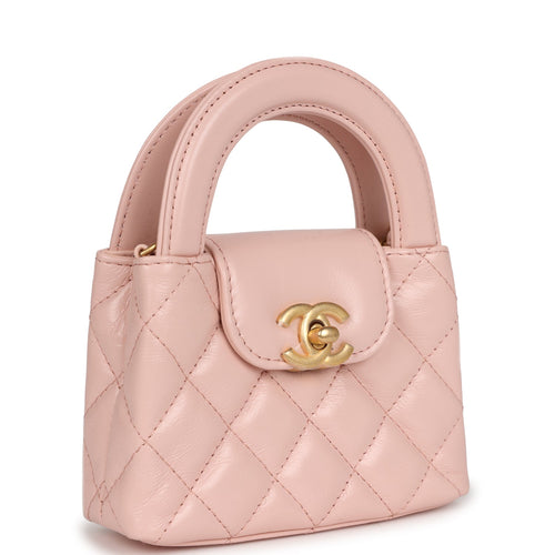Chanel Nano Kelly Shopper Pink Shiny Aged Calfskin Brushed Gold Hardware