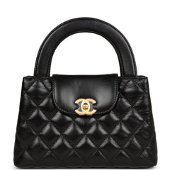 Chanel Small Kelly Shopper Black Shiny Aged Calfskin Brushed Gold Hardware