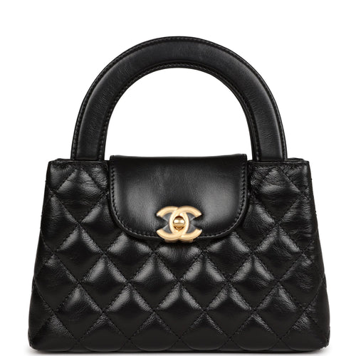 Chanel Small Kelly Shopper Black Shiny Aged Calfskin Brushed Gold Hardware