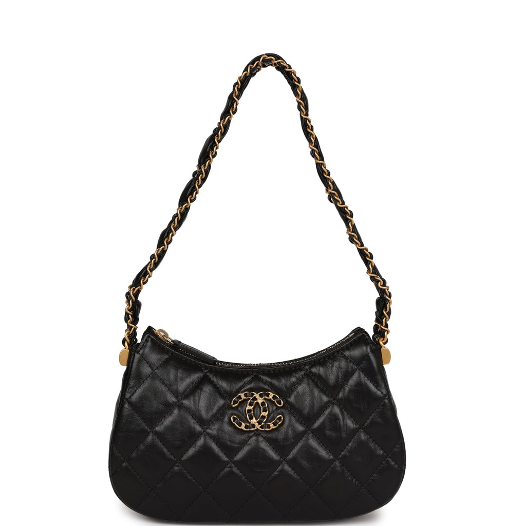 NEW CHANEL Black Patent Goatskin Quilted Hobo Mini Gabrielle Shoulder  Crossbody