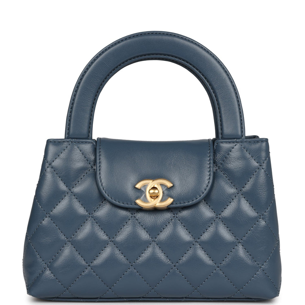 Chanel Small Kelly Shopper Blue Shiny Aged Calfskin Brushed Gold Hardware