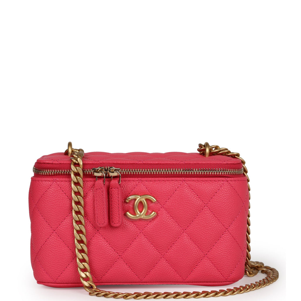 Chanel Small Vanity Case Hot Pink Caviar Brushed Gold Hardware Pink New Caviar