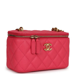 Chanel Small Vanity Case Hot Pink Caviar Brushed Gold Hardware
