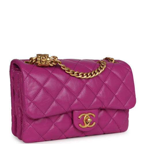 Authentic Chanel Aged Calfskin Pink Iridescent Mini Flap Chain bag  Crossbody NEW