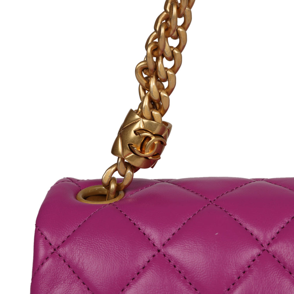 Chanel Small Crush Flap Bag Purple Shiny Aged Calfskin Brushed Gold Hardware