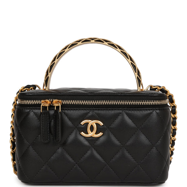 BRAND NEW ! Chanel Black Lambskin Metal Top Handle Small Vanity with Chain  Gold Hardware Crossbody Bag (J0046KN9)