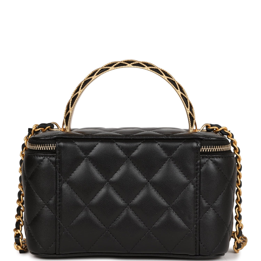 Chanel Mini Vanity Top Handle Case Black Lambskin Brushed Gold Hardwar – Madison  Avenue Couture