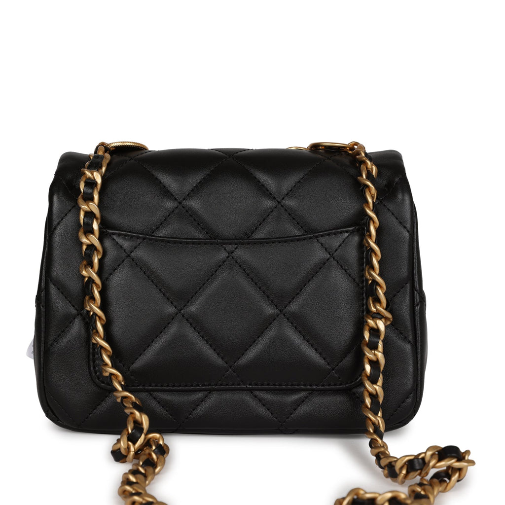Chanel Mini Charms Flap Bag Black Lambskin Brushed Gold Hardware – Madison  Avenue Couture