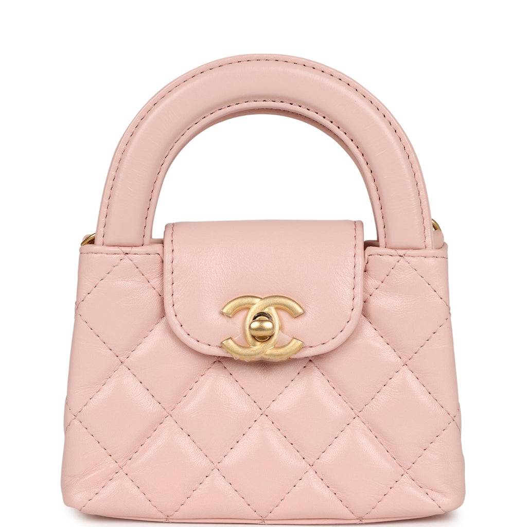 Chanel Nano Kelly Shopper Light Pink Shiny Aged Calfskin Brushed Gold  Hardware