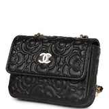 Chanel Camellia Embossed Belt Bag Black Lambskin Light Gold Hardware