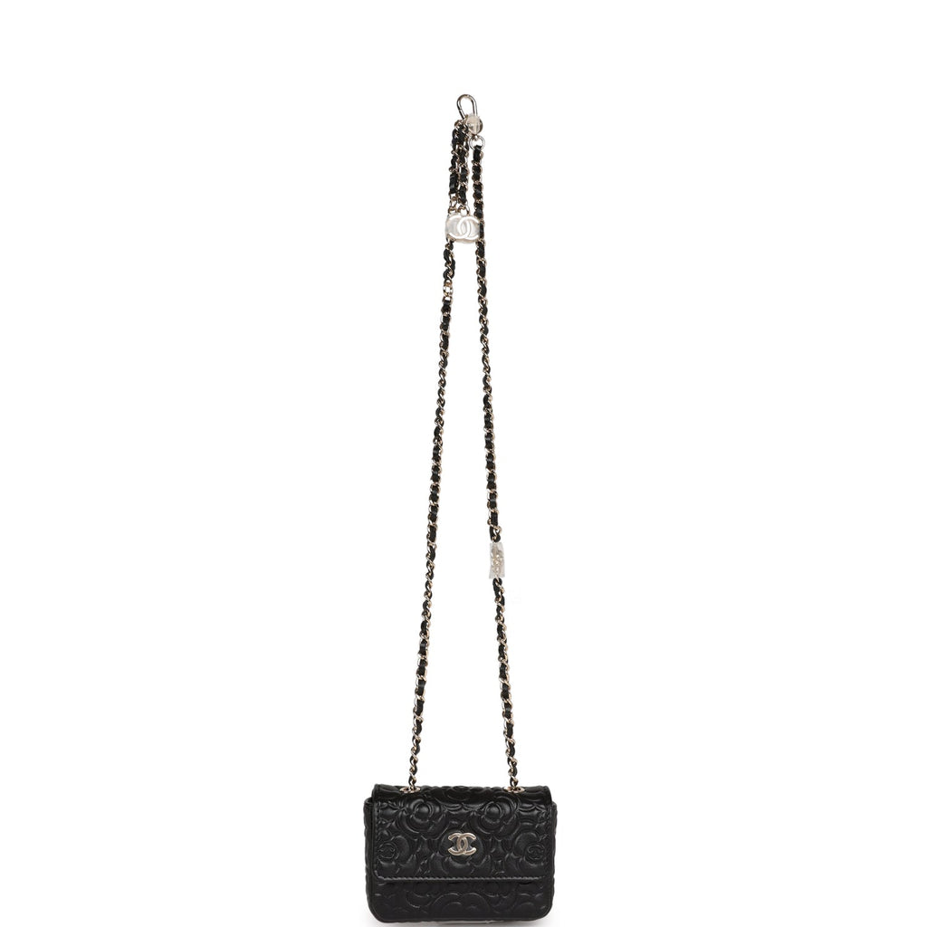 Chanel Camellia Embossed Belt Bag Black Lambskin Light Gold Hardware Chanel Camellia Embossed Belt Bag Black Lambskin Light Gold Hardware