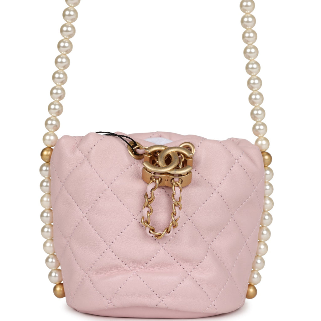 Chanel About Pearls Mini Drawstring Bucket Bag Pink Calfskin