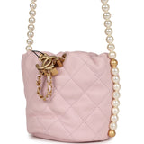 Chanel "About Pearls" Mini Drawstring Bucket Bag Pink Calfskin Brushed Gold Hardware