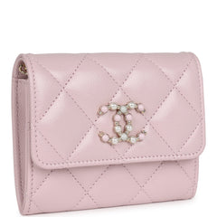 Chanel Mini Crossbody Pearl Wallet Pink Caviar Light Gold Hardware