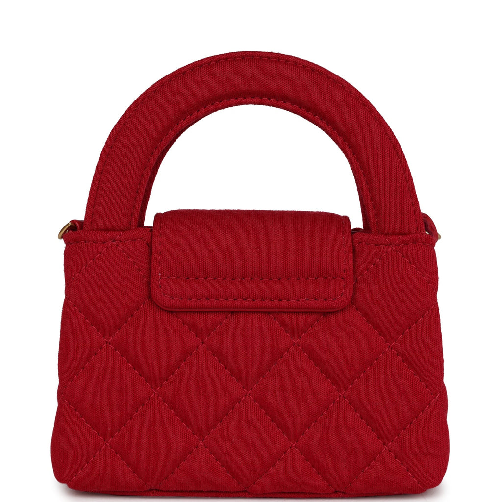 Chanel Nano Kelly Shopper Red Jersey Brushed Gold Hardware