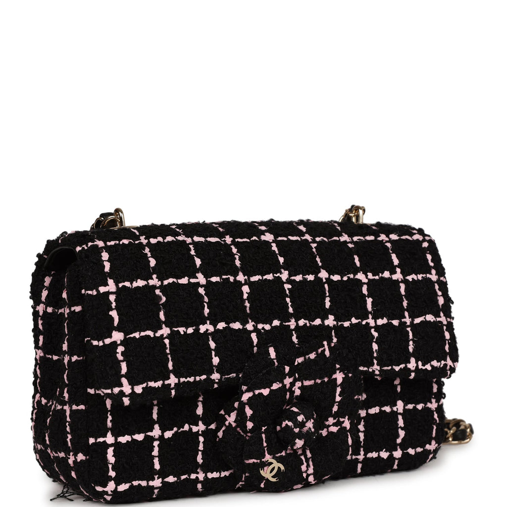 Chanel Mini Camellia Closure Flap Black and Pink Tweed Gold Hardware –  Madison Avenue Couture