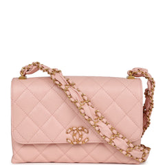 Pre-owned Chanel 19 Mini Flap Light Pink Aged Calfskin Brushed Gold Hardware