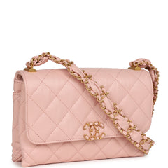 Pre-owned Chanel 19 Mini Flap Light Pink Aged Calfskin Brushed Gold Hardware