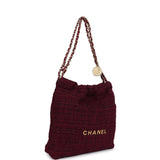 Chanel Small 22 Bag Burgundy and Black Tweed Gold Hardware