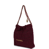 Chanel Small 22 Bag Burgundy and Black Tweed Gold Hardware